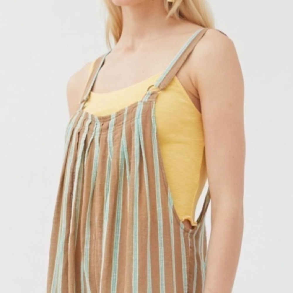 UO‎ Out From Under Tan Brown Jaden Striped Scoop Back Wide Leg Jumpsuit Onesie - Picture 3 of 17